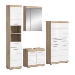 Hako - Combinaison de salle de bains (L/H/P : 186x191x34 cm) en imitation chêne Sonoma clair et blanc brillant profond