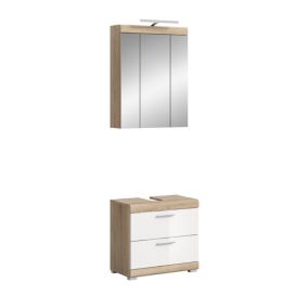 Hako - Combinaison de salle de bains (L/H/P : 60x191x34 cm) en imitation chêne Sonoma clair et blanc brillant embouti