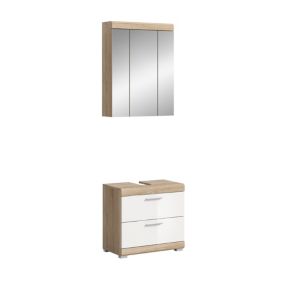 Hako - Combinaison de salle de bains (L/H/P : 60x191x34 cm) en imitation chêne Sonoma clair et blanc brillant profond