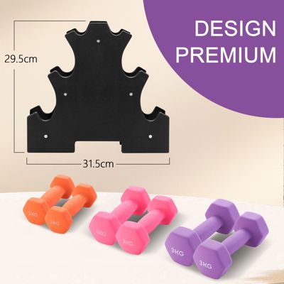 Haltères Néoprène 1kg 2kg 3kg avec Support ,Set de 6 Haltères Musculation