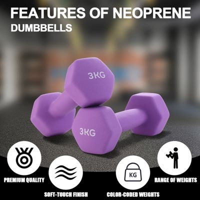 Haltères Néoprène 1kg 2kg 3kg avec Support ,Set de 6 Haltères Musculation