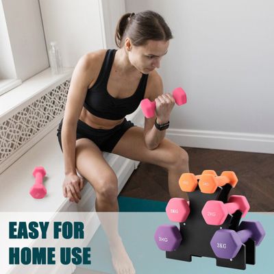 Haltères Néoprène 1kg 2kg 3kg avec Support ,Set de 6 Haltères Musculation