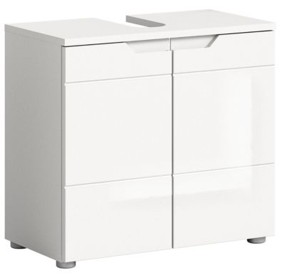 Hama  - Meuble sous-lavabo (L/H/P : 63x59x34 cm) en imitation blanc et blanc brillant profond