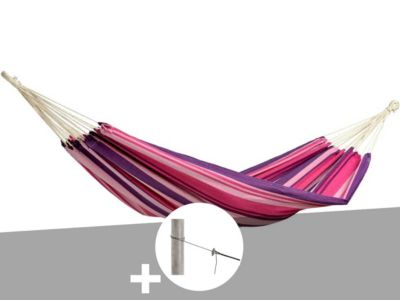 Hamac 1 place Tahiti candy en polycoton + Kit fixation Smartrope - Amazonas