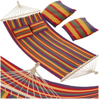 Hamac avec barres d'expansion 2 pers. polyester/coton rayures colorées