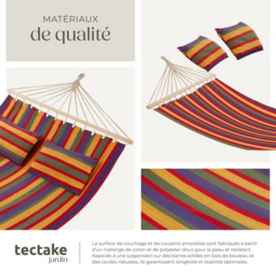 Hamac avec barres d'expansion 2 pers. polyester/coton rayures colorées