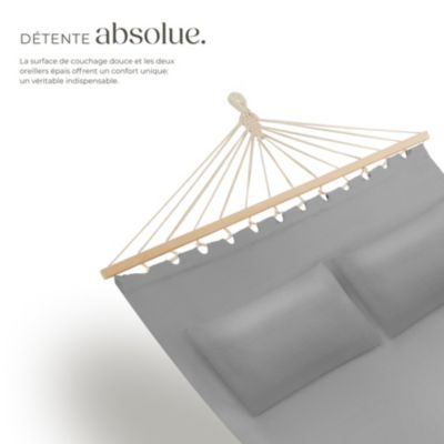 Hamac avec barres d'expansion 2 personnes polyester/coton gris clair