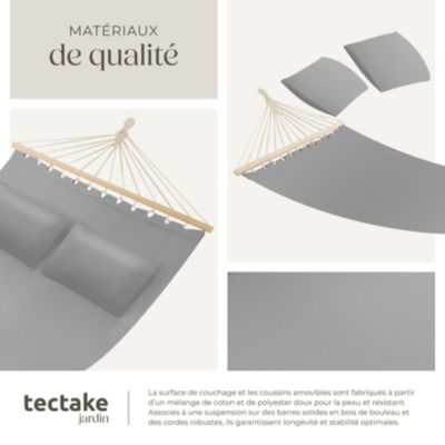 Hamac avec barres d'expansion 2 personnes polyester/coton gris clair