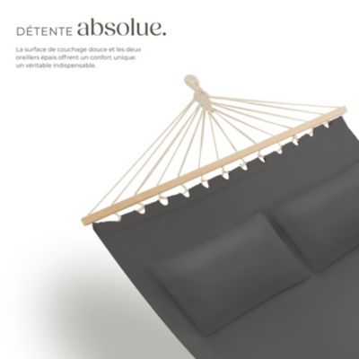 Hamac avec barres d'expansion 2 personnes polyester/coton gris foncé