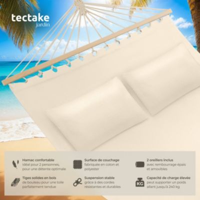 Hamac avec barres d'expansion polyester/coton pour 2 personnes beige