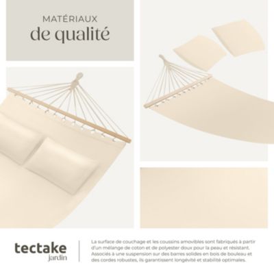 Hamac avec barres d'expansion polyester/coton pour 2 personnes beige