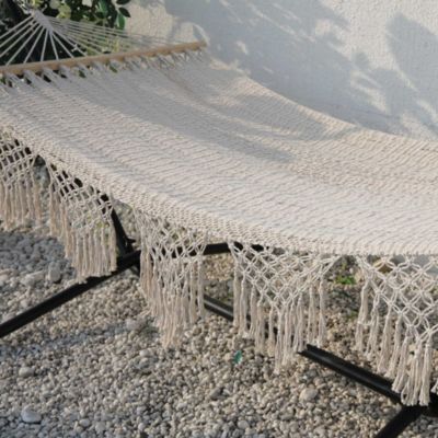 Hamac d'extérieur tressé main PORQUEROLLES Crème Polycoton 200 x 100 cm