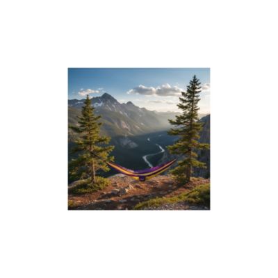 Hamac de camping en toile 1 place - O'Camp - Jaune et violet - Dimensions 270 x 130 cm