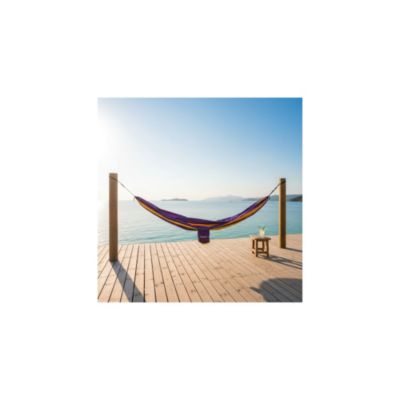 Hamac de camping en toile 1 place - O'Camp - Jaune et violet - Dimensions 270 x 130 cm