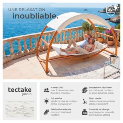 Hamac pour 2 personnes avec cadre en bois et grand toit solaire