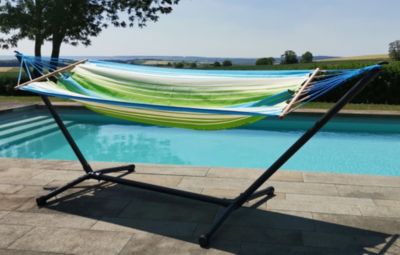 Hamac sur pied Metalik Kolor vert bleu écru 300 x 100 x 95 cm Jobek ...