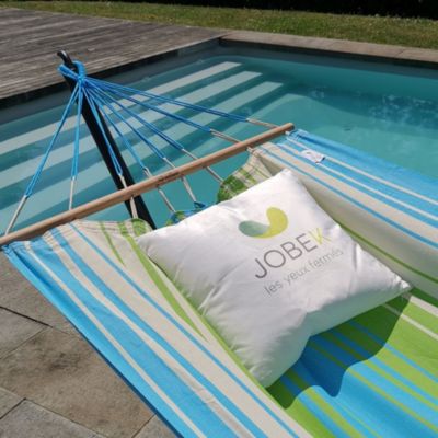 Hamac sur pied Metalik Kolor vert bleu écru 300 x 100 x 95 cm Jobek ...