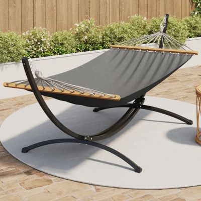 Hamac XL avec support métal noir et toile gris anthracite