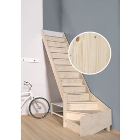 HandyStairs escalier quart tournant fermé  "Vega80" - Gauche - Hauteur 280 cm - 13 marches en pin - Sans main courante