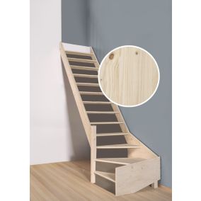 HandyStairs escalier quart tournant ouvert  "Vega80" - Gauche - Hauteur 280 cm - en pin - Sans main courante