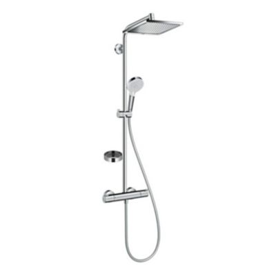 Hansgrohe Colonne de douche avec mitigeur thermostatique + Douche de tête Crometta E 240 + Douchette 2 jets + Porte savon