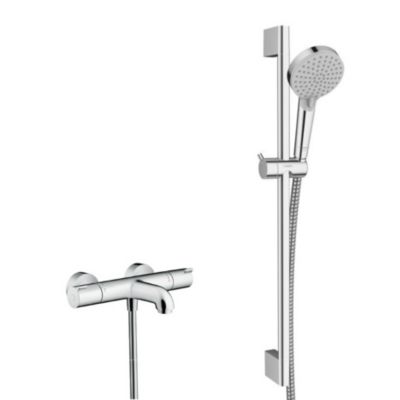Hansgrohe Ecostat Set Mitigeur thermostatique Bain/douche + Barre de douche Unica + Douchette 2 jets, Chrome