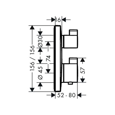 HANSGROHE Façade pour mitigeur thermostatique encastré Ecostat Square avec robinet d'arrêt et inverseur noir chrome brossé