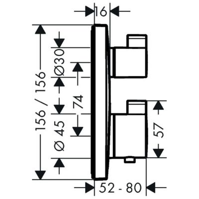 HANSGROHE Façade pour mitigeur thermostatique encastré Ecostat Square avec robinet d'arrêt et inverseur noir chrome brossé
