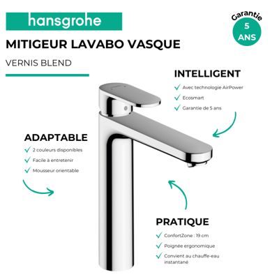 HANSGROHE Mitigeur de lavabo190 sans tirette ni vidage chromé
