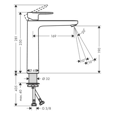 HANSGROHE Mitigeur de lavabo190 sans tirette ni vidage chromé