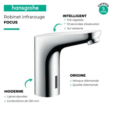 HANSGROHE Mitigeur lavabo électronique Focus sans manette de réglage de température sur batterie chromé