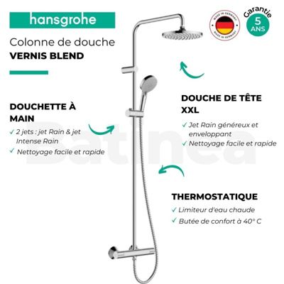 Hansgrohe Vernis Blend Colonne de douche 200 1jet avec mitigeur thermostatique, Chrome (26276000)