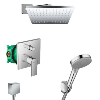 Hansgrohe Vernis Shape Set de douche encastré tout en 1 avec douche de tête 23cm + Douchette 2 jets, Chrome (VernisShape-1)