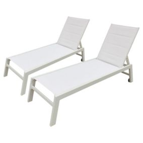 Happy Garden - Lot de 2 bains de soleil BARBADOS en textilène blanc - aluminium blanc