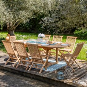 Happy Garden - Salon de jardin en teck LOMBOK - table ovale extensible - 8 places
