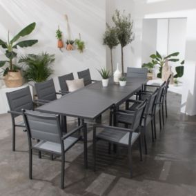 Happy Garden - Salon de jardin VENEZIA extensible en textilène gris 10 places - aluminium anthracite