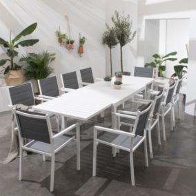 Happy Garden - Salon de jardin VENEZIA extensible en textilène gris 10 places - aluminium blanc