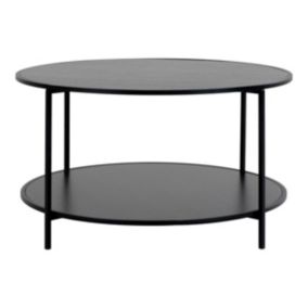 HARALD - Table Basse Ronde Acier et Effet Bois Noir