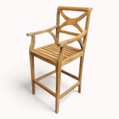 Harmonya - Chaise haute de jardin en teck Demelza taille L - Fauteuil haut pour tables mange-debout