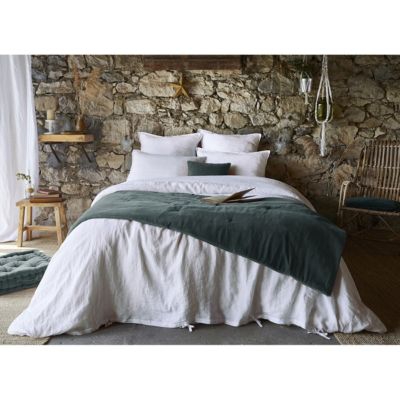 HARRIS - Chemin de Lit 90x200cm Velours de Coton Coloris Ardoise