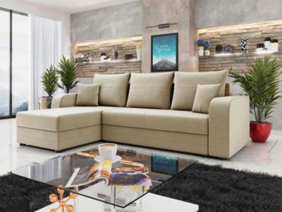 Harvey - Canapé d'angle réversible 4 places convertible avec coffre en velours - Best Mobilier