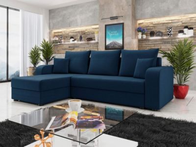 Harvey - Canapé d'angle réversible 4 places convertible avec coffre en velours - Best Mobilier