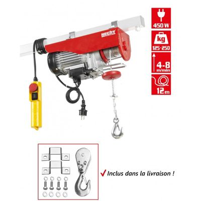 Hecht 8425 Treuil électrique Capacité jusqu a 250kg hauteur de levage 6 a 12m 450 watts