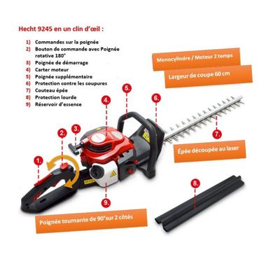Hecht 9245 Taille haies à essence professionnel Moteur 2 temps système anti vibration