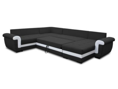 Henry - canapé panoramique d'angle réversible - 7 places - convertible avec coffre - en tissu et PU - Best Mobilier