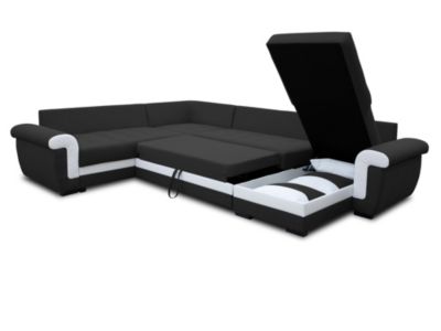 Henry - canapé panoramique d'angle réversible - 7 places - convertible avec coffre - en tissu et PU - Best Mobilier