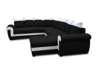Henry - canapé panoramique d'angle réversible - 7 places - convertible avec coffre - en tissu et PU - Best Mobilier
