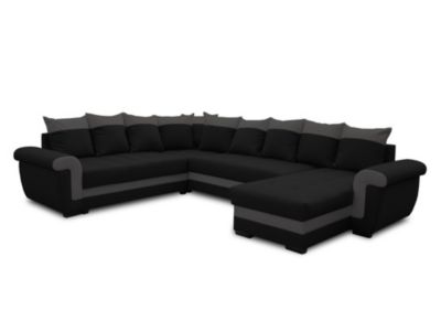 Henry - canapé panoramique d'angle réversible - 7 places - convertible avec coffre - en tissu et PU - Best Mobilier