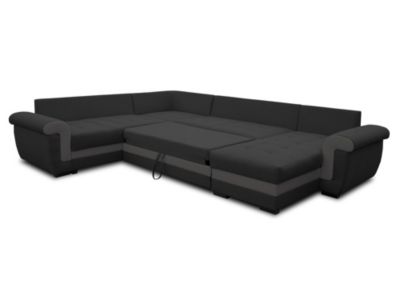 Henry - canapé panoramique d'angle réversible - 7 places - convertible avec coffre - en tissu et PU - Best Mobilier