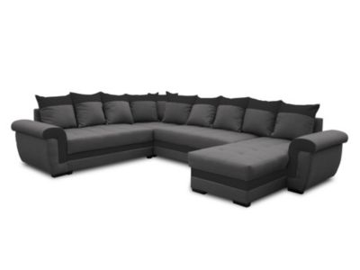 Henry - canapé panoramique d'angle réversible - 7 places - convertible avec coffre - en tissu et PU - Best Mobilier